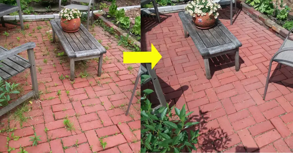 Before and after photos of patio.