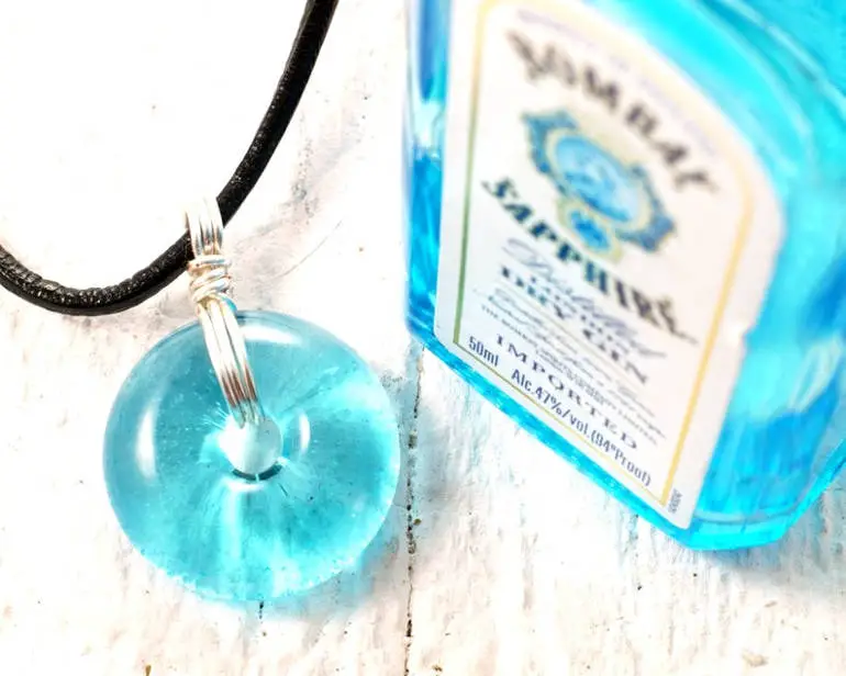 Recycled gin bottle necklace