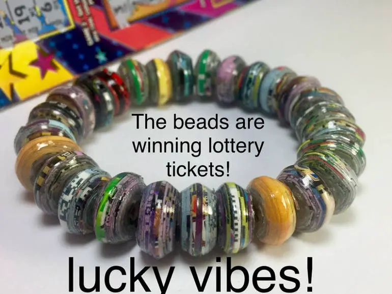 Recycled lotto ticket bracelet