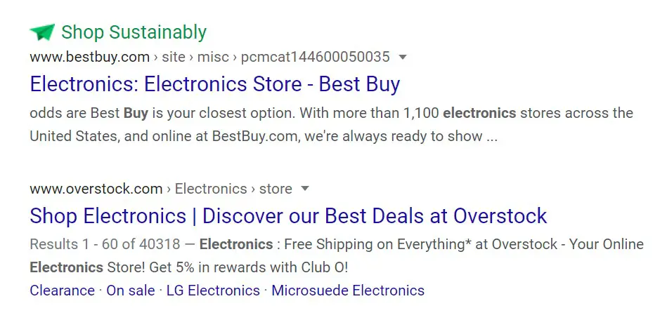 EcoCart Google search screengrab.