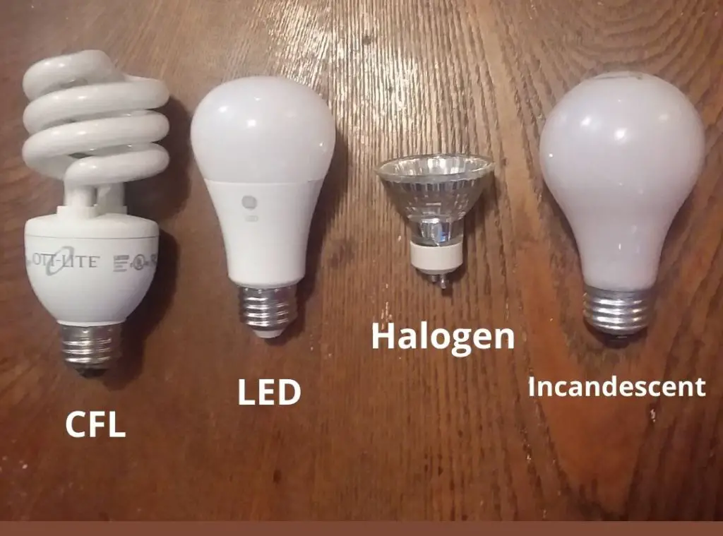 Four different types of household  light bulbs.