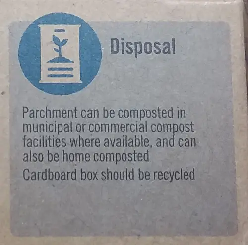 Instructions on disposing of compostable parchment paper.