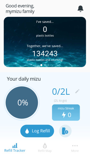 Screenshot of the mymizu water app