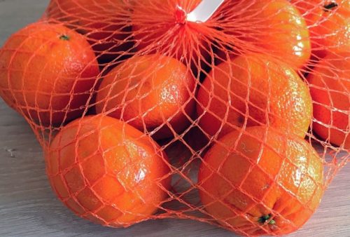 Bag of oranges in plastic mesh bag