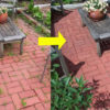 Before and after of a weedy patio